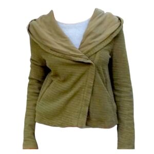 Anthropologie Weekdays Olive Asymetrical Zipper Hoodie, 100% Cotton Pockets szXS